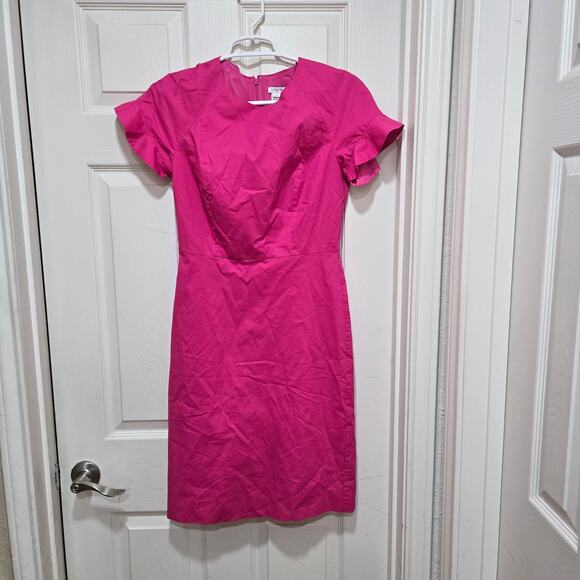 J.Crew Pink Cotton Blend Ruffle Sleeve Sheath Dress Size 2 Style J0997 - Picture 10 of 10